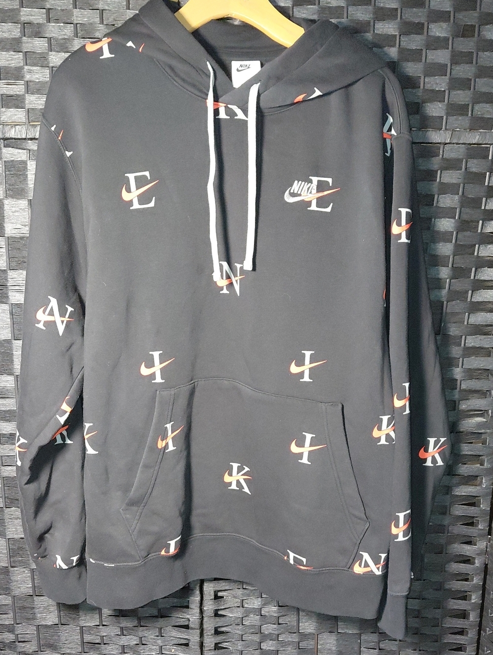Nike Black Hoodie with Orange and White Swoosh & Letter Print XL
